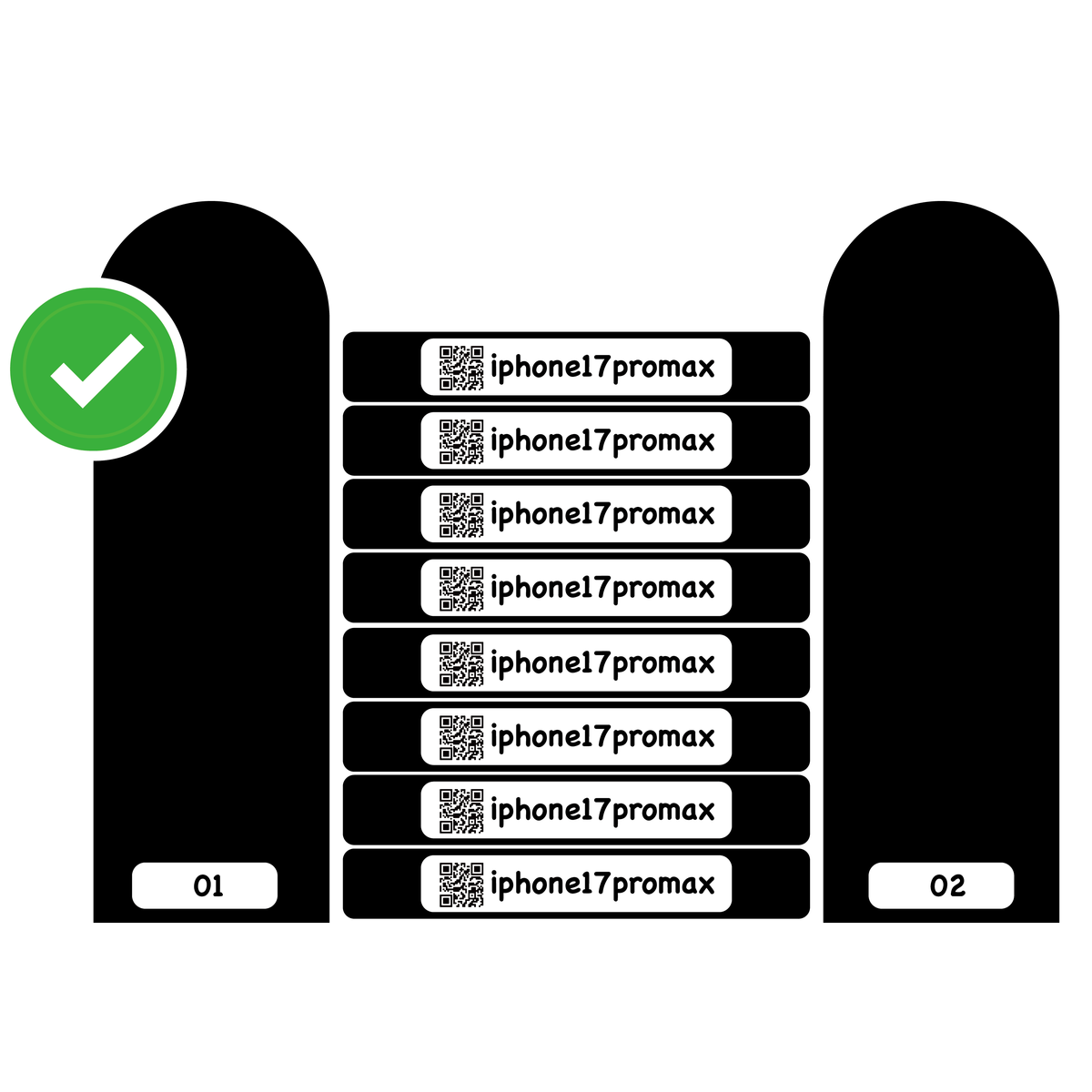 WM880 cartridge slots labeled with phone models and QR codes